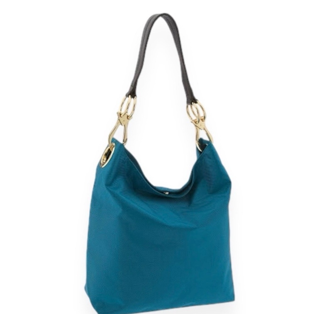 JPK Paris 75 aquamarine or blue nylon hobo bucket shoulder bag with gold-tone - Picture 8 of 8